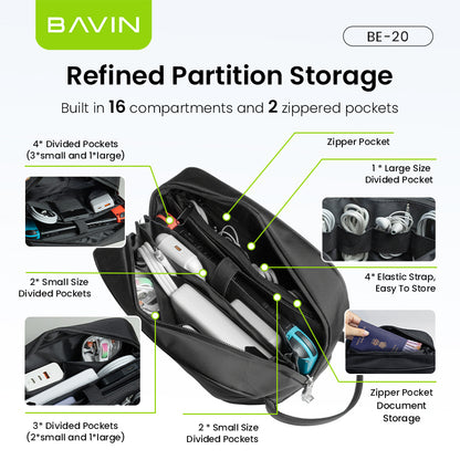 BAVIN E-BE20 Large Capacity Waterproof Bag w/ Password Lock For Earphones, USB Cables, Chargers & Digital Accessories Bag