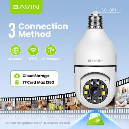 BAVIN SC801 Smart Security Lens Bulb CCTV Camera 3MP WiFi Camera w/Motion Tracking,Alarm System