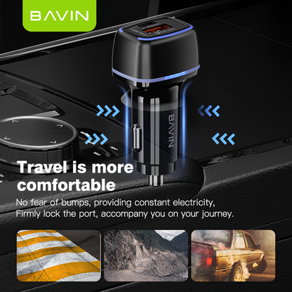 BAVIN PC876 38W Fast Charging PD QC 3.0 Dual Port Car Charger USB-C + USB-A For iPhone 17 series / Android