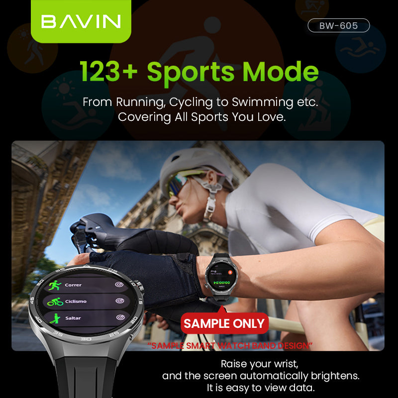 BAVIN BW-605 Smart Watch 1.43" HD | 123+ Sports Modes | AI Voice | Health Monitor | 3 ATM Waterproof