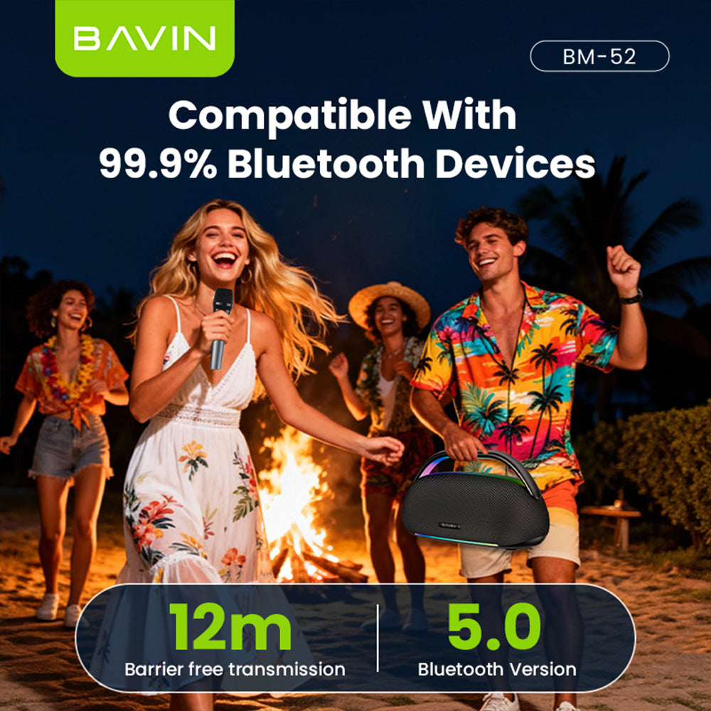 BAVIN BM52 TWS 80W Powerful Sound Party Bluetooth Speaker w/ 12000mAh Powerbank, Wireless Mic + RGB