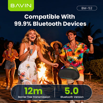 BAVIN BM52 TWS 80W Powerful Sound Party Bluetooth Speaker w/ 12000mAh Powerbank, Wireless Mic + RGB