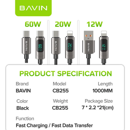 BAVIN CB255 12W /20W /60W 1 Meter PD Fast Charging Data Transfer Cable For iPhone 17 Series