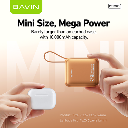 BAVIN PC1210S 2in1 10000mAh 22.5W Fast Charging Mini Powerbank Built-in Dual Cable Compact & Portable