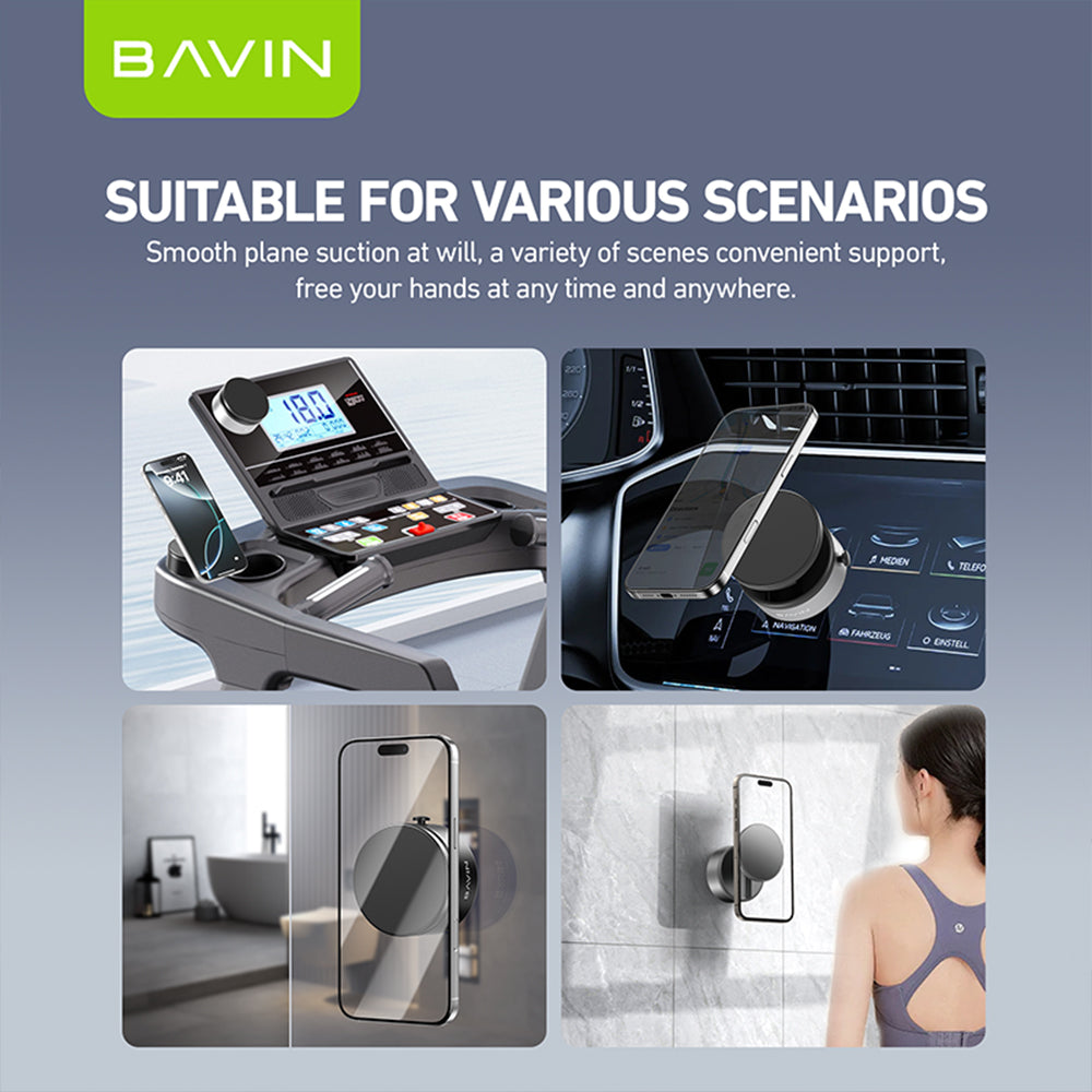 BAVIN D-S-PS75 / D-S-PS88 Magnetic Vacuum Phone Holder Stand w/ 360° Rotation & Motorized Suction Type-C Rechargeable