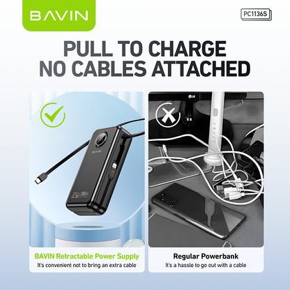 BAVIN Y-PC1122 10000mAh Fast Charging Powerbank w/ Retractable Cable