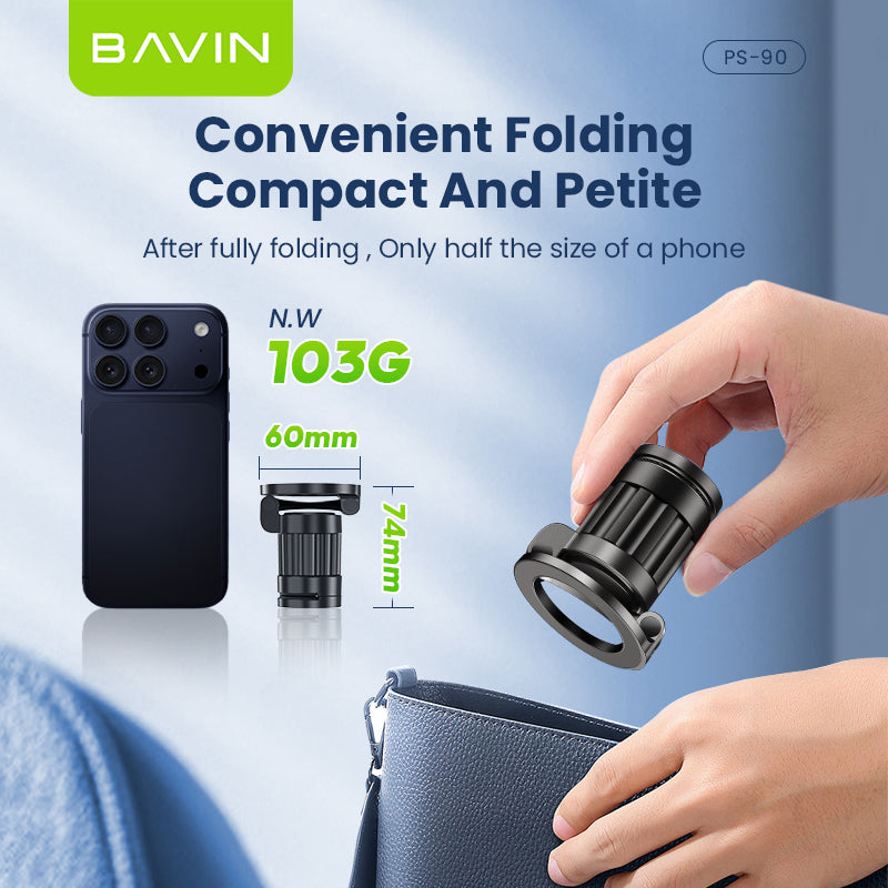 BAVIN PS90 360° Magnetic Phone Holder | Foldable Travel Mount w/ Anti-Slip Pad, Strong Grip & Hands-Free Stand