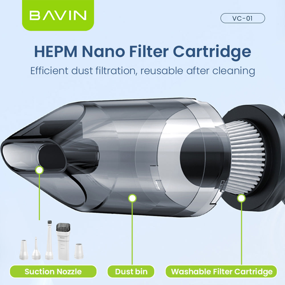 BAVIN Z-VC01 Handheld 6 in 1 Wireless Portable Wet & Dry Vacuum Cleaner 6000Pa Suction Rechargeable