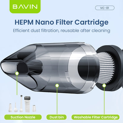 BAVIN Z-VC01 Handheld 6 in 1 Wireless Portable Wet & Dry Vacuum Cleaner 6000Pa Suction Rechargeable