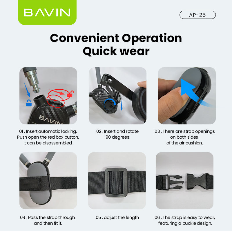 BAVIN D-Z-P25 Magnetic & D-Z-P26 Clip-On Universal Neck Mount Phone Holders | 360° Rotating | Hands-Free Stand for Mobile Phones