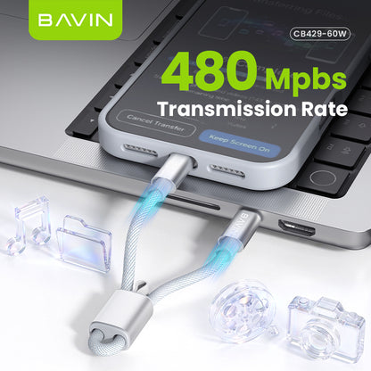 BAVIN CB429 2in1 Portable Fast Charging 60W PD Type-C Data Cable w/ Phone Lanyard for iPhone 17, Android