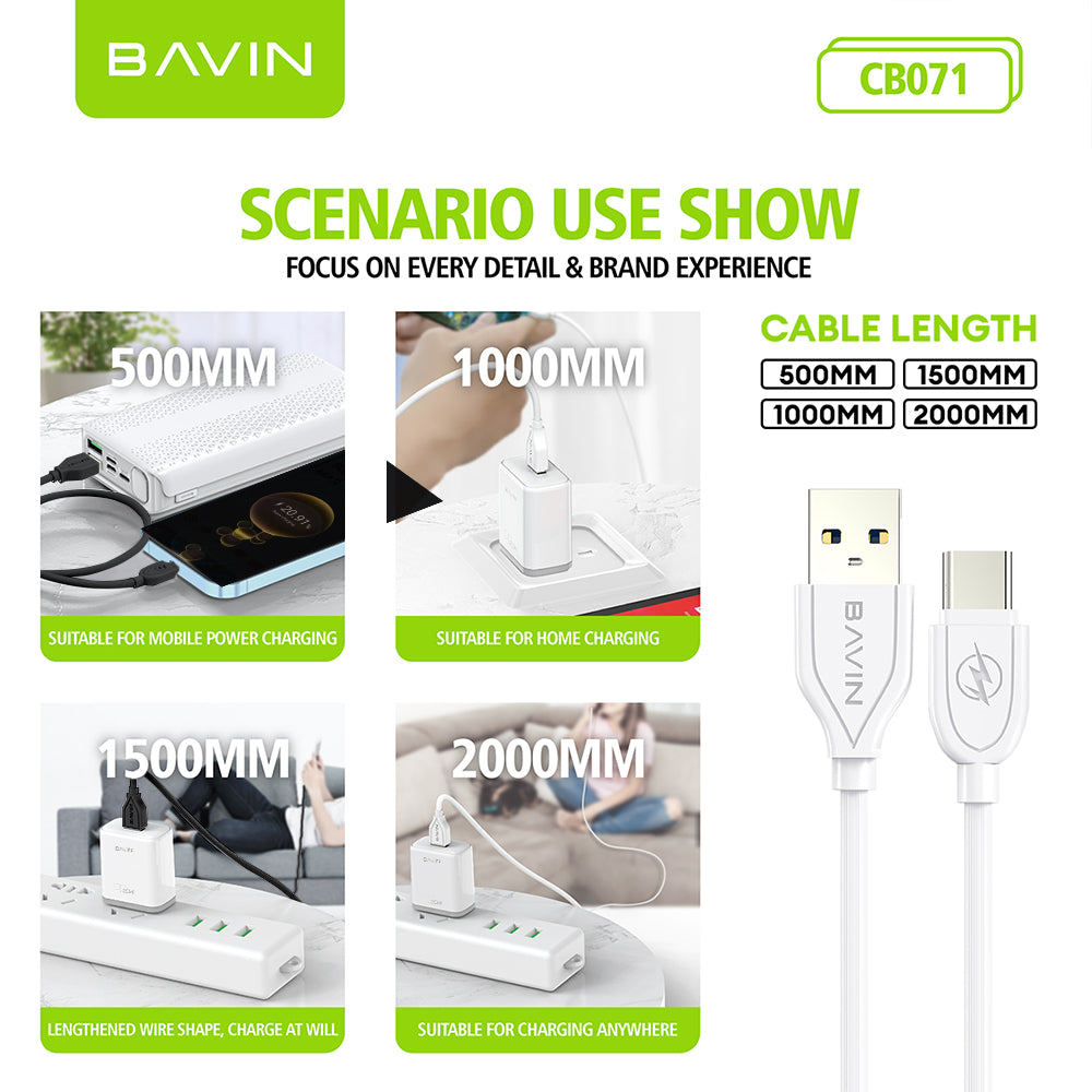 BAVIN U-CB071 QC3.0 Fast Charging Cable 18W/30W/60W Micro iPhone Type-C/V3 Mini USB iPhone 4S & P1000 0.5m-2m 2.4A Data Transfer