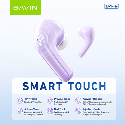 BAVIN BA66 TWS Bluetooth Earphone w/ Stereo Audio Sounds & Built-in Mic