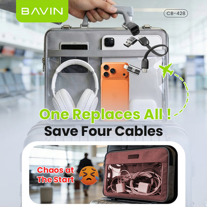 BAVIN CB428 4-in-1 Mini 60W PD Fast Charging Data Cable Keyring Multi-function for iPhone &Android Devices