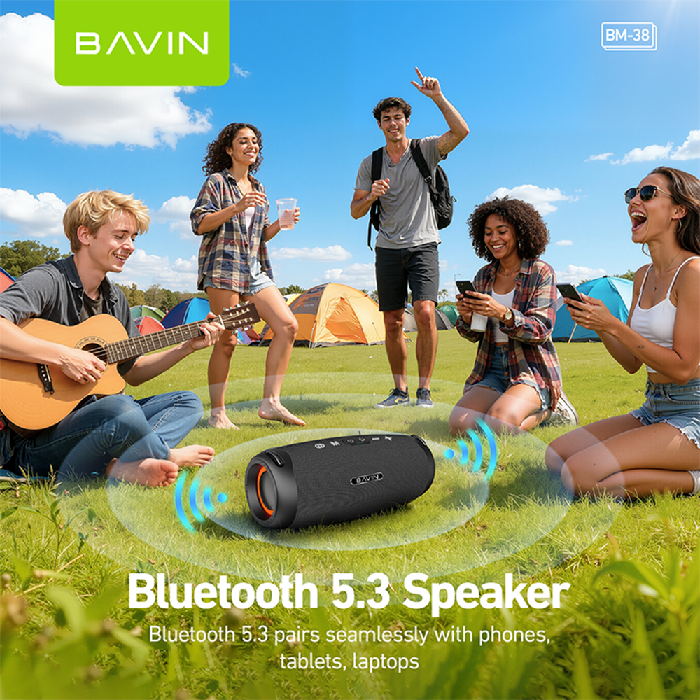 BAVIN BM38 Portable Party Bluetooth 5.3 Wireless Speaker w/ RGB Lights & 80W Powerful Sound