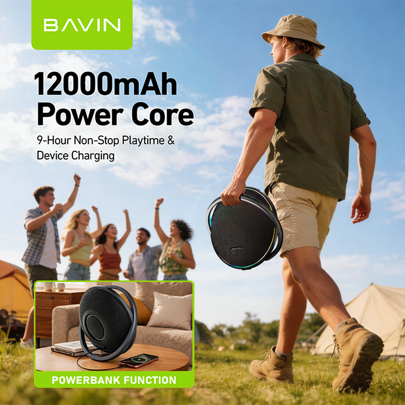 BAVIN BM39 100W Powerful Bass Portable Outdoor Bluetooth Speaker W/RGB & 12000mAh Powerbank Function