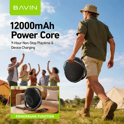 BAVIN BM39 100W Powerful Bass Portable Outdoor Bluetooth Speaker W/RGB & 12000mAh Powerbank Function