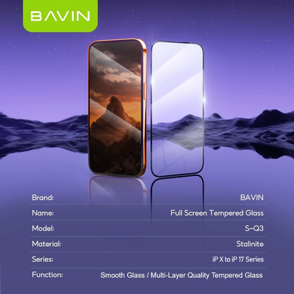 BAVIN Q3 One Click Series Screen Protector Tempered Glass Full Screen for iPhone X/XS/11/12/13/14/15/16/16E/17 Series