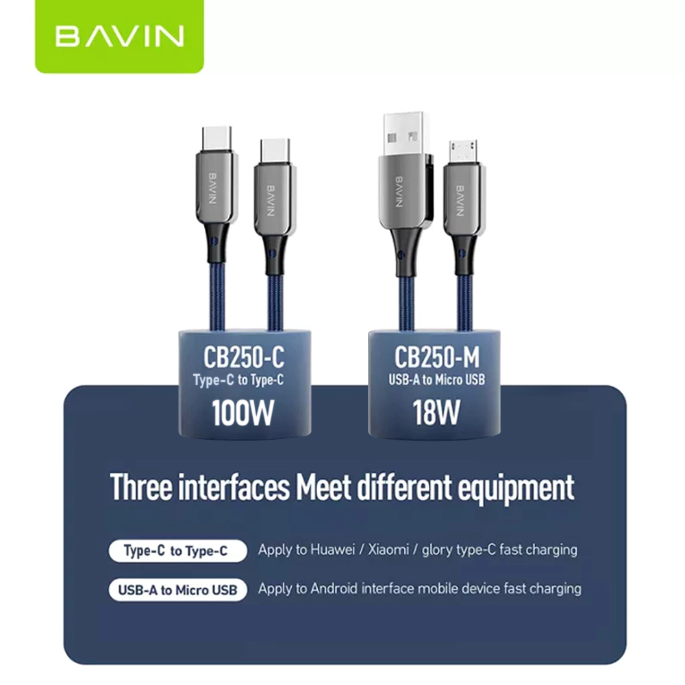 BAVIN U-CB250-M  BK 18W Fast Charging Cable Nylon Braided Suitable for USB to Micro