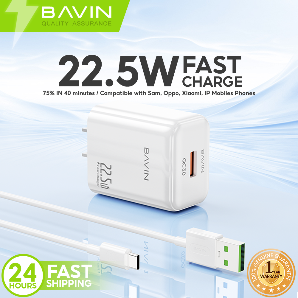 BAVIN PC2091 22.5W PD Fast Charging Charger Adapter USB Port &1 Meter Cable for Micro / Type-C /iPhone