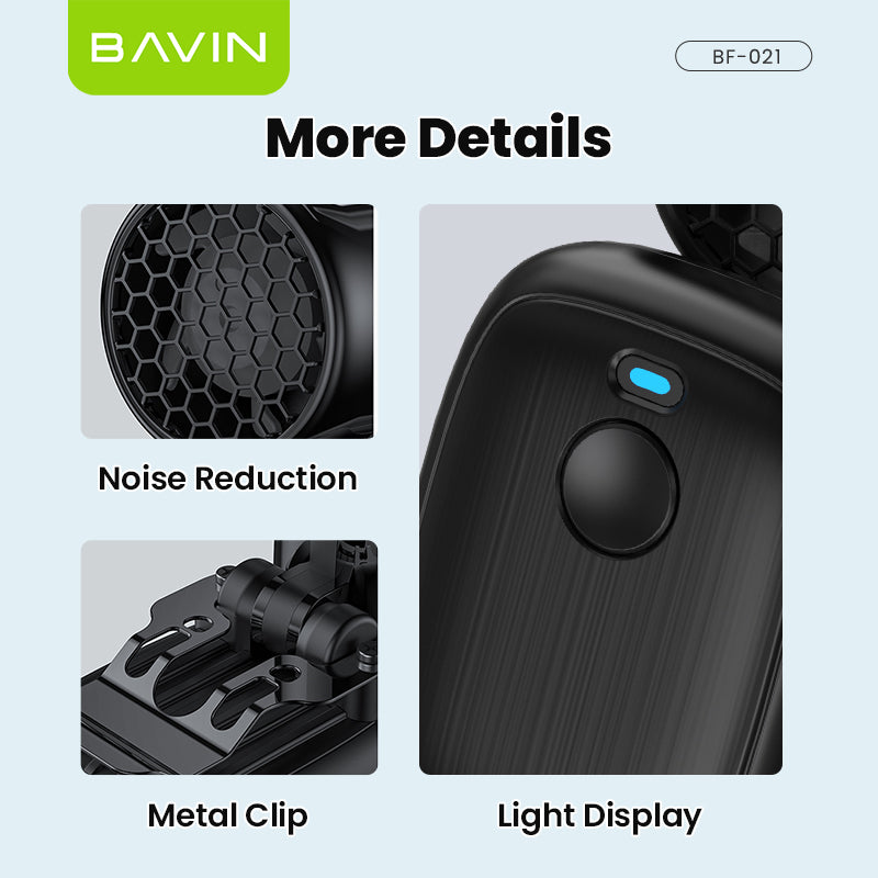 BAVIN BF021 Portable Clip Fan 1200mAh Rechargeable Desk Fan w/High Speed 16000RPM+3 SpeedStrong Wind