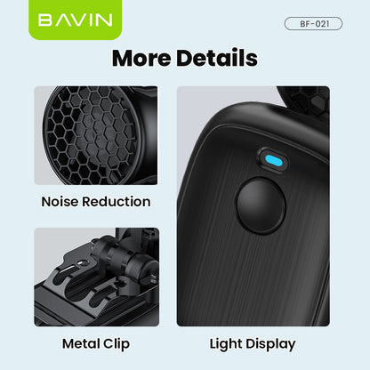 BAVIN BF021 Portable Clip Fan 1200mAh Rechargeable Desk Fan w/High Speed 16000RPM+3 SpeedStrong Wind