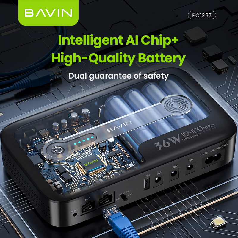 BAVIN PC1236 18W 8800mAh / 36W 10400mAh Mini DC UPS Battery Backup Powerbank for WiFi Router , CCTV
