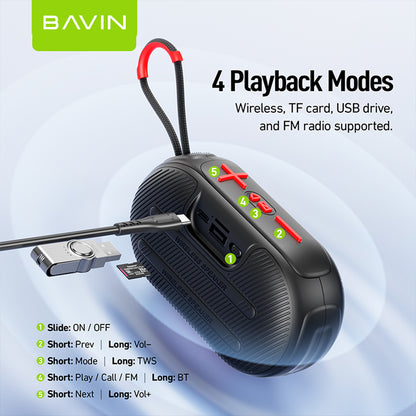 BAVIN BM31/BM32 Portable Bluetooth Speaker Big Sound Deep Bass Hi-Res Sound Audio w/1200mAh+Lanyard