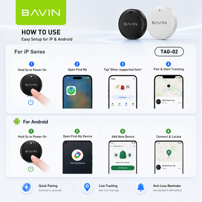 BAVIN TAG02 Smart Wireless Locator Bluetooth Tracker Finder Anti-Lost Tracking Device For iPhone, Android