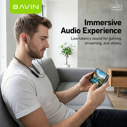 BAVIN BH71 HiFi Bluetooth 6.0 Wireless Magnetic Neckband Headphone | 15H Playtime | Game Sports Earbud