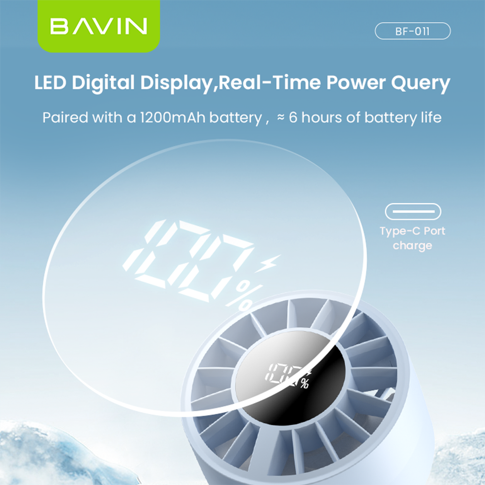 BAVIN BF-011 Portable Ultra Light Mini Handheld Foldable Turbo Fan w/ 5-Speed Wind Level & LED Display