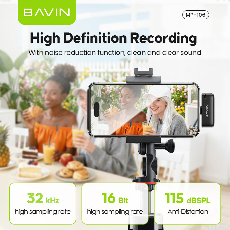 BAVIN MP106 Wireless Lavalier Type-C Port Microphone w/ 360° Sound Pick Up For Vlog & Live Stream