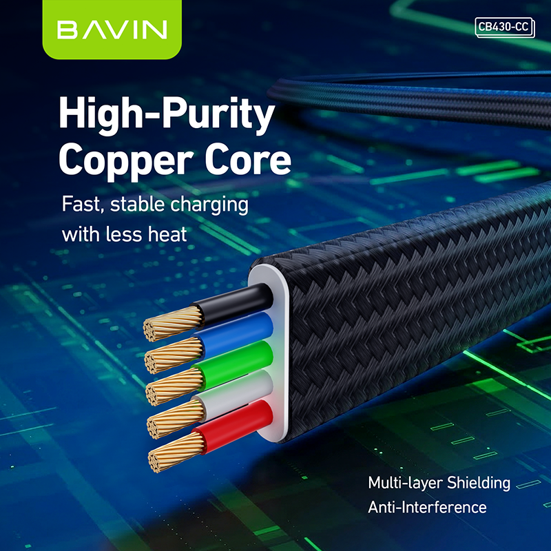 BAVIN CB430 2-in-1 240W PD Type-C Fast Charging Data Cable 1.2m w/ Foldable Stand for iPhone & Android