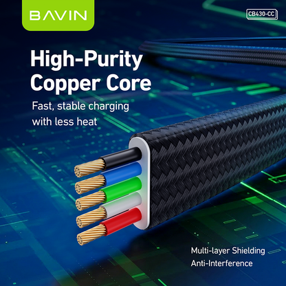 BAVIN CB430 2-in-1 240W PD Type-C Fast Charging Data Cable 1.2m w/ Foldable Stand for iPhone & Android