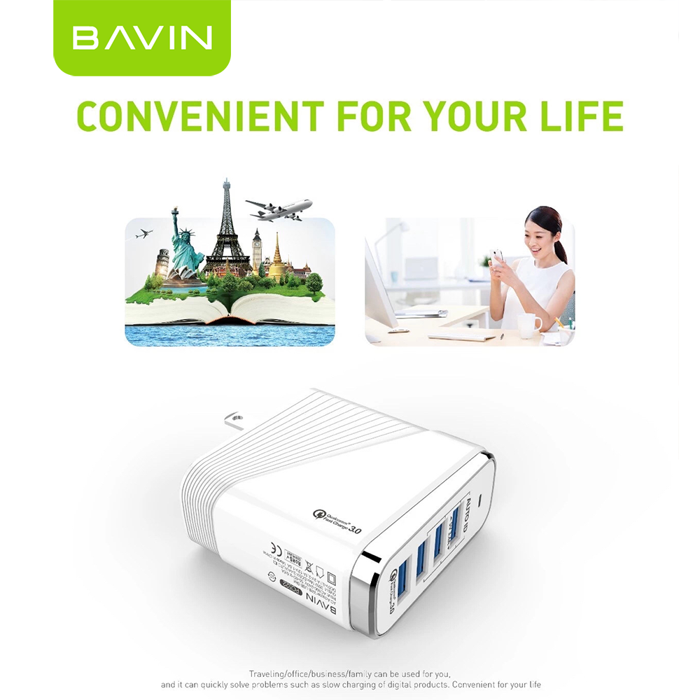 BAVIN C-PC522 18W QC 3.0 Fast Charging Multi-Port USB Wall Charger Adapter for iP & Android Devices