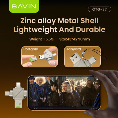 BAVIN U-O-87 4-in-1 Type-C / iPhone / Micro / USB 2.0 OTG Adapter & Card Reader TF/Micro SD Compatible iPhone 17 Series, 480Mbps