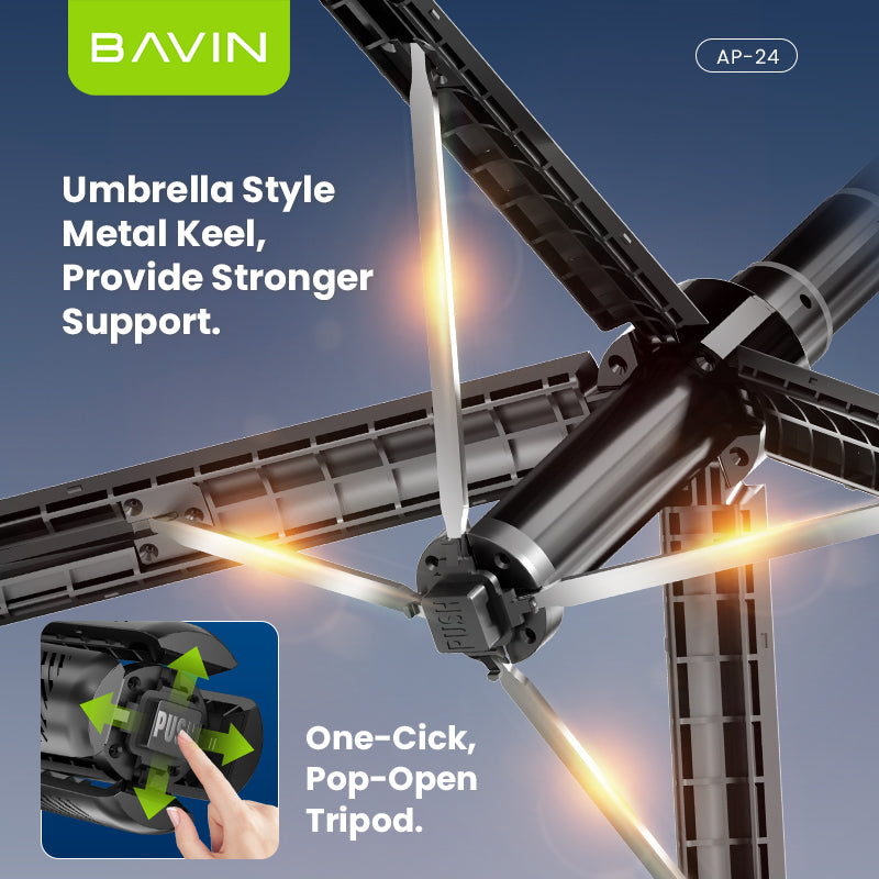 BAVIN D-Z-P24 AI Tripod Stand 360° Auto Face & Motion Detection w/ Wireless BT Remote Adjustable 32-180cm for Phone / Camera