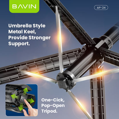 BAVIN D-Z-P24 AI Tripod Stand 360° Auto Face & Motion Detection w/ Wireless BT Remote Adjustable 32-180cm for Phone / Camera