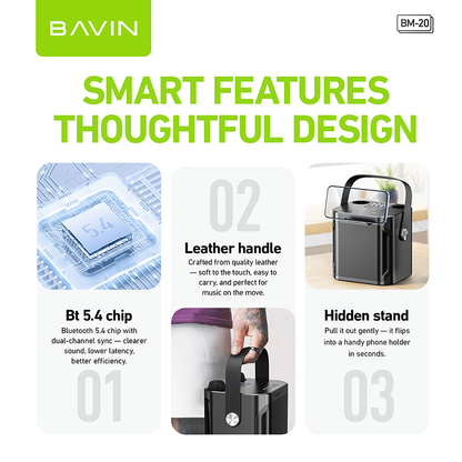 BAVIN DV-BM20 Professional Karaoke Bluetooth 5.0 Portable Speaker w/ Dual Microphones & Phone Stande