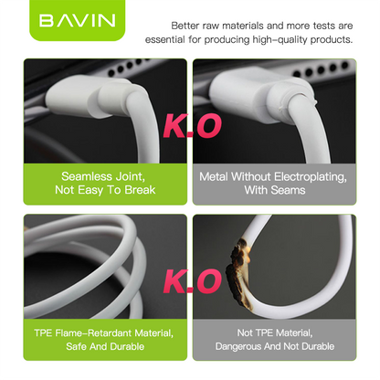 BAVIN U-CB294-XX 6A Fast Charging 18W/12W Qualcomm 3.0 USB Fast Charge Data Cable for Type-C Micro & iPh