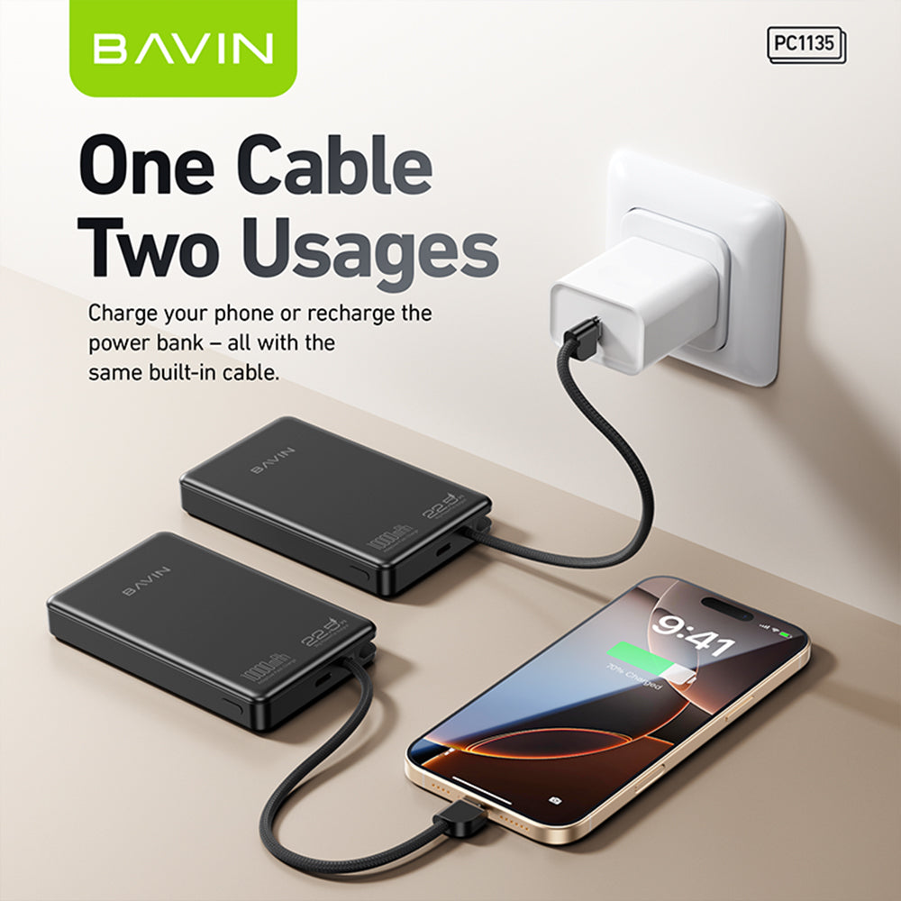 BAVIN Y-PC1135 10000mAh 22.5W Fast Powerbank with Type-C Cable & Lanyard Strap