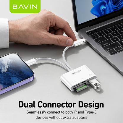 BAVIN O29 / O108 6in1 OTG Card Reader Adapter Type-C and iPhone To TF/SD+USB w/ 5Gbps Transmission