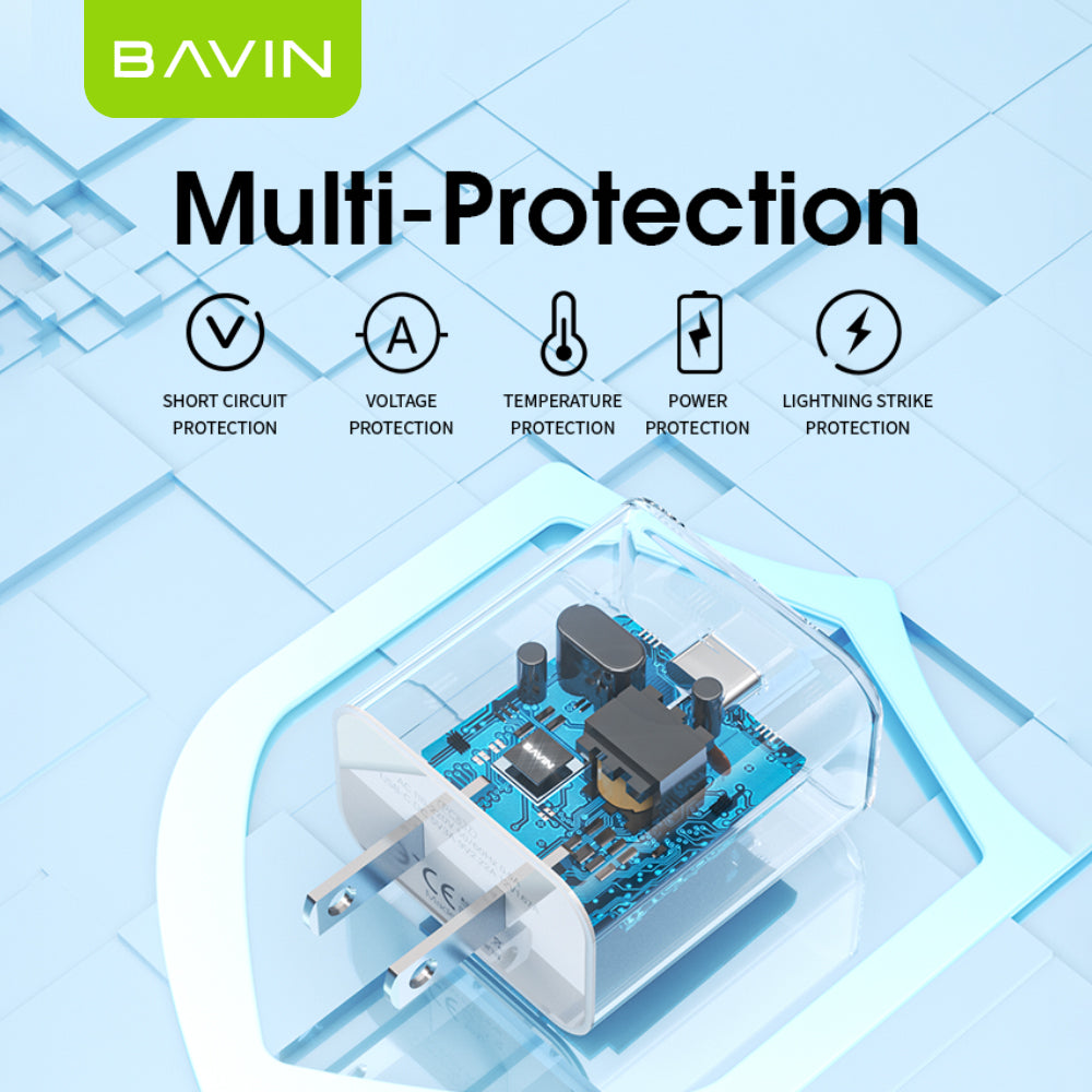 BAVIN PC837 20W PD Type-C Adapter Fast Charging Multi-Protection Charger Widely Compatible for Smartphones