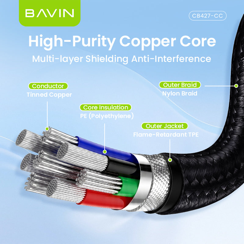 BAVIN CB427 Portable 1m 60W PD Fast Charging Magnetic Type-C Data Cable Braided for iPhone 17, Android