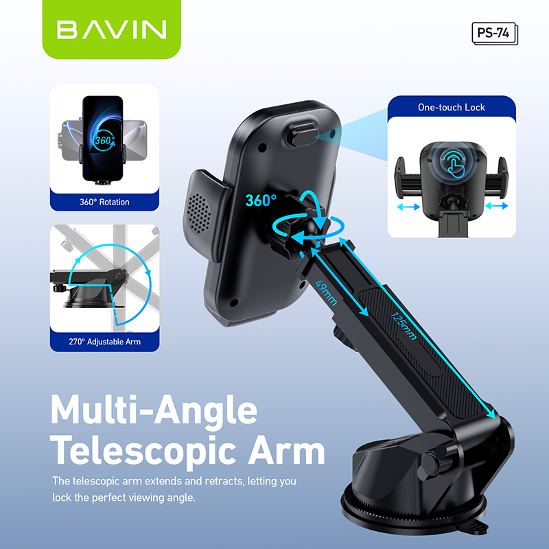 BAVIN D-S-PS74 Auto Suction Car Mount w/ 360° Rotation & Auto Lock