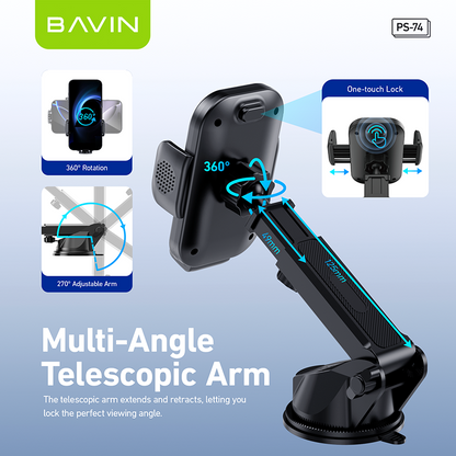 BAVIN D-S-PS74 Auto Suction Car Mount w/ 360° Rotation & Auto Lock