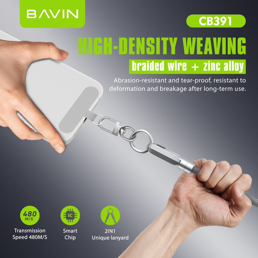 BAVIN U-CB391 2-in-1 30W PD Portable Fast Charging & Data Transmission Cable 1.2M Lanyard Type-C to iPhone / Type-C to Type-C