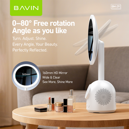 BAVIN BM29 Multifunctional Makeup Mirror Bluetooth Speaker w/ 15W Magnetic Wireless Fast Charging + Freebie 30WPD Charger