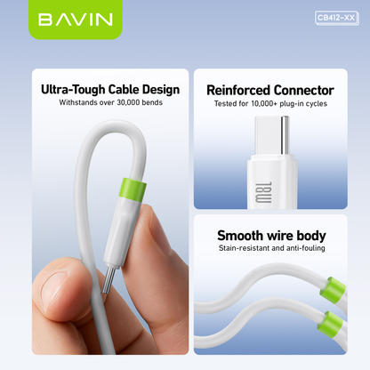 BAVIN CB412 1m/1.2m Fast Charging Cable Supports 12W/18W/30W/60W for Micro/iPhone/ Type-C & High Speed