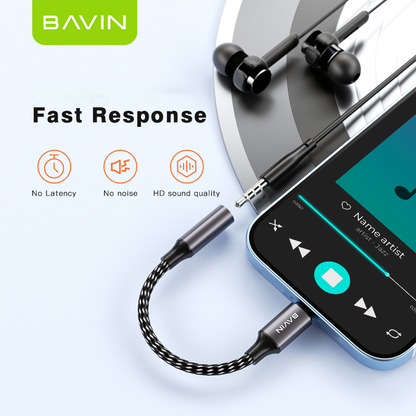 BAVIN AUX35 / AUX36 Earphone Adapter iPhone to 3.5mm & Type-C to 3.5mm | Fast Audio, Music & Calls (Bluetooth Required)